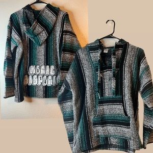 MACO Mexican Baja grey hippie striped pullover hoodie sweater “Manic Hispanic”